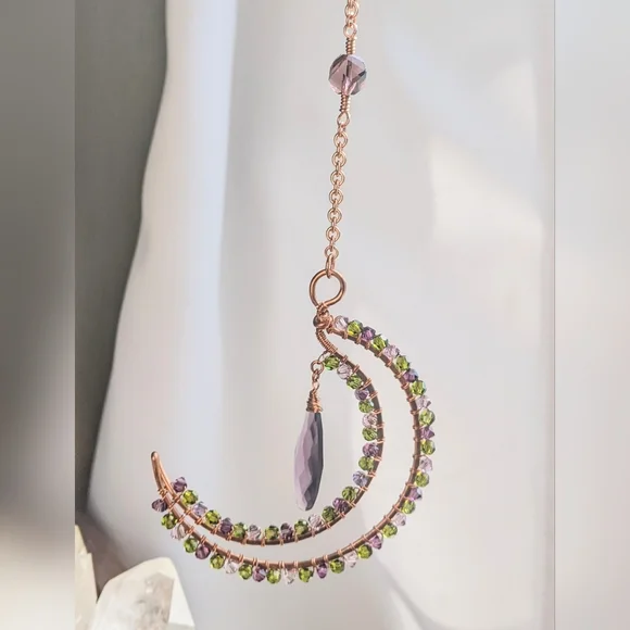 Swarovski Copper Moon Ornament Celestial Crystal Handmade Home Decor - Picture 10 of 14